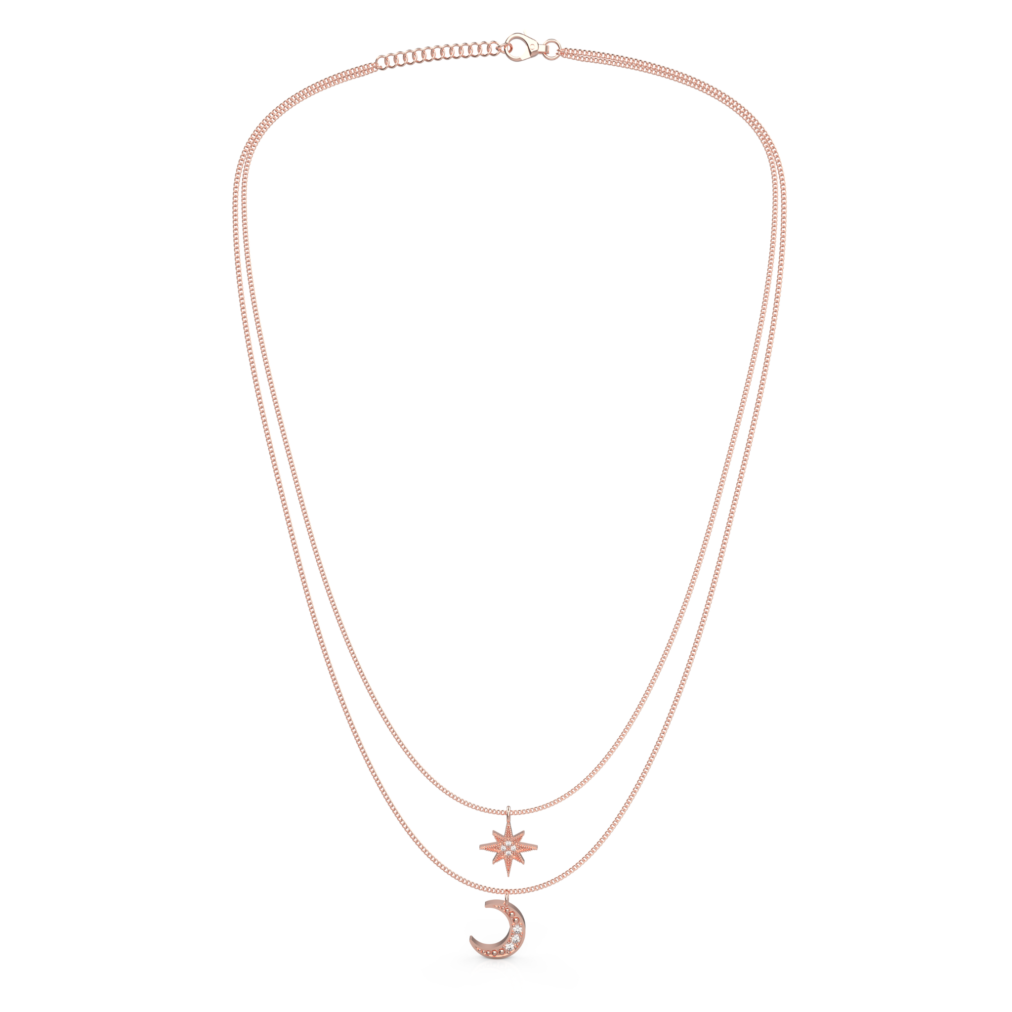 Crescent Moon Star Pendant With Chain, Hallmarked 925 Sterling Silver